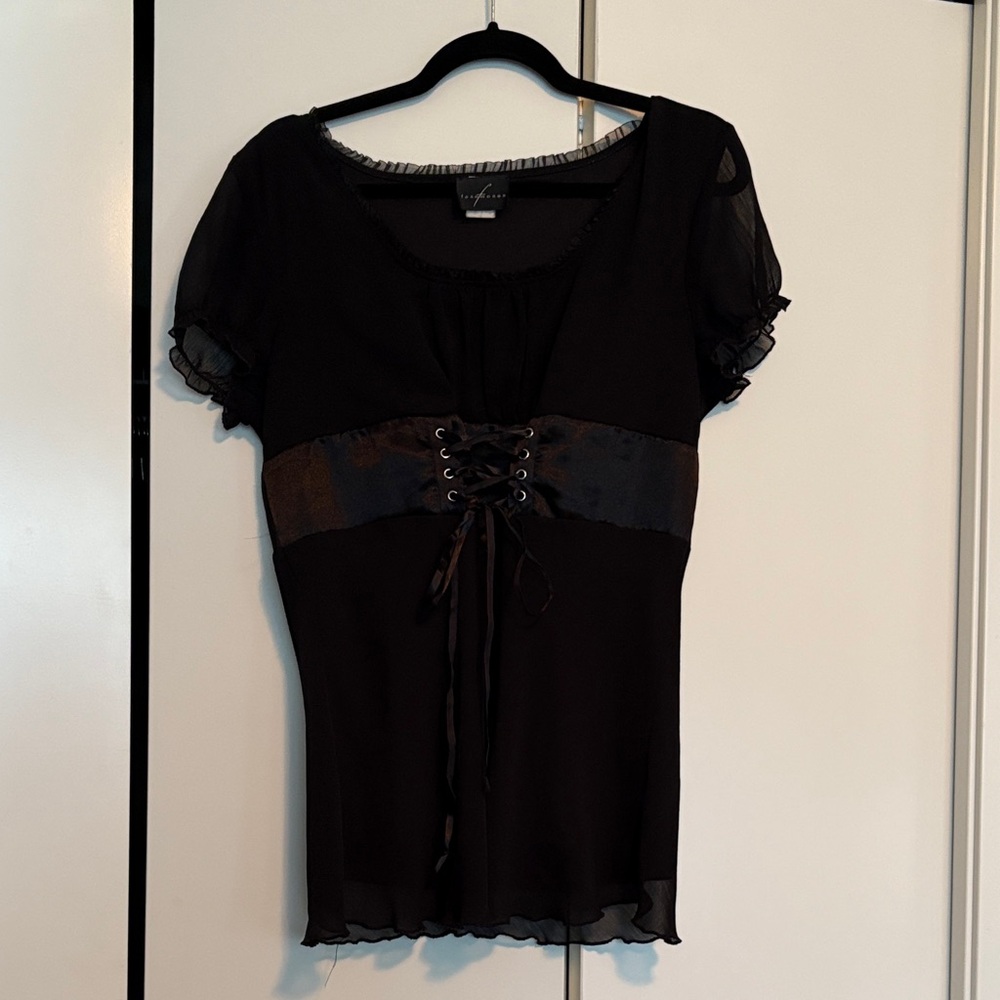 Black Corset Front Puff Sleeve Blouse